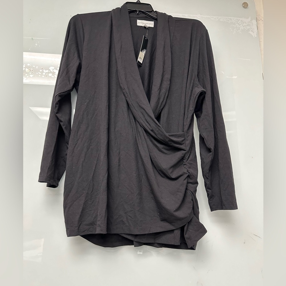 Vittadini Sport Womens Plus Size Faux Wrap Blouse In Black Magic New With Tags S
